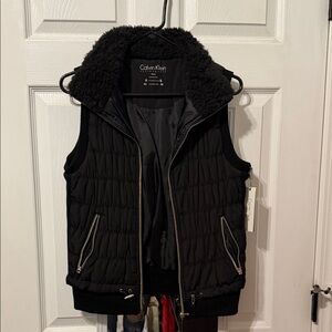 Calvin Klein Black Puffer Vest with Fleece Collar